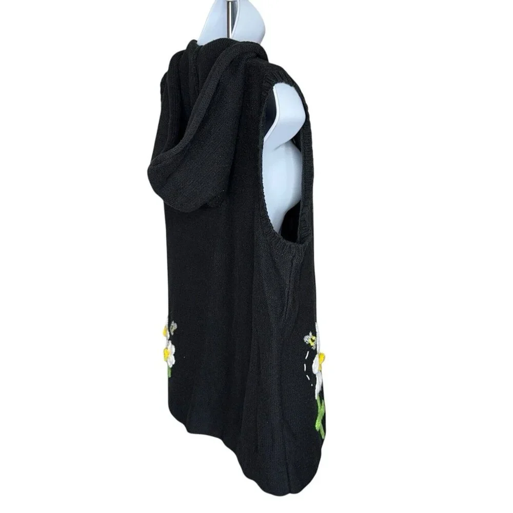 Quacker Factory Sweater Vest Daisy Bees Hooded Zip Up Embellished Embroidered Lg - Picture 6 of 11